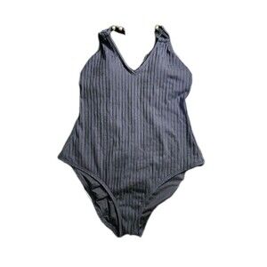 Shade & Shore Low U-Back Cross Strap Ribbed Texture 1 Piece Swimsuit Black L